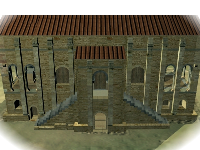 Santa Mar&iacute;a de Naranco: corte E- O mostrando la estructura espacial del edificio