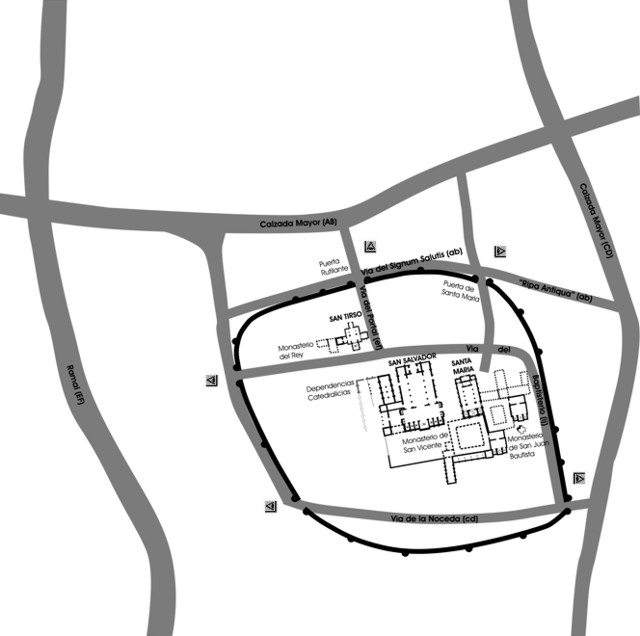 Planta de la muralla y civitas episcopal de Alfonso II