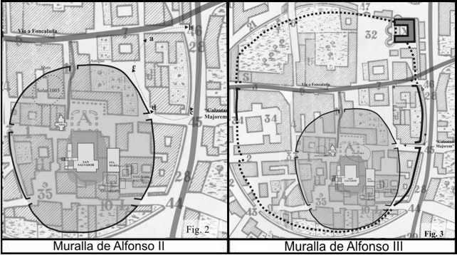 Trazado hipot&eacute;tico de las murallas de Alfonso II y Alfonso III