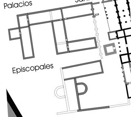 Planta de los palacios episcopales seg&uacute;n las excavaciones arqueol&oacute;gicas, etre 1940 y 1999