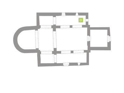 Situación del baptisterio en la iglesia de Santianes de Pravia.