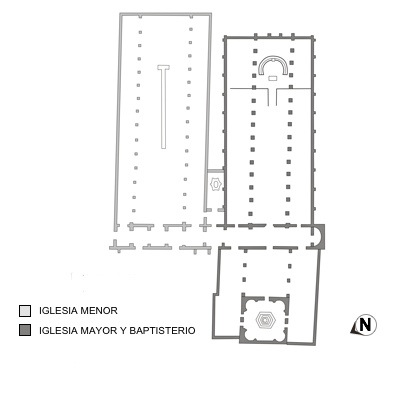 Planta de las iglesias gemelas del grupo episcopal de Aquileia (Italia), siglos IV – V d. C.