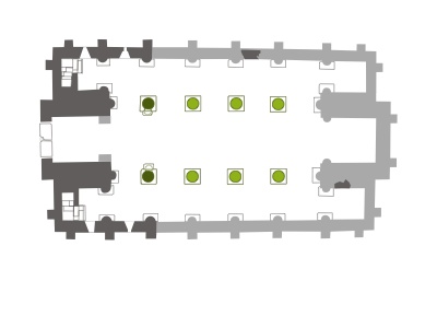 Disposición de varias columnas en la planta original de San Miguel de Liño.