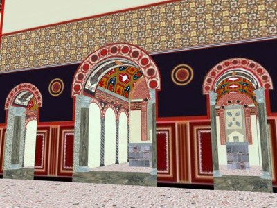 Esquema básico de un triple santuario monástico, típico de los templos mayores del Reino de Asturias.
