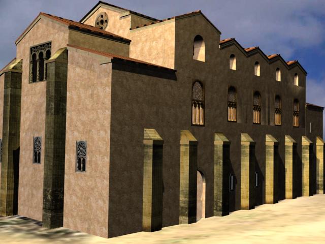 Reconstrucción de San Miguel de Liño. Vista del edificio desde el noreste.