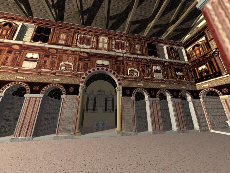 Iglesia de San Salvador. Vista desde el arco de triunfo del transepto hacia el "Bis Sena". En el centro, el altar mayor dedicado al Salvador, y a los lados, "dos veces seis altares", dedicados a los Apóstoles.