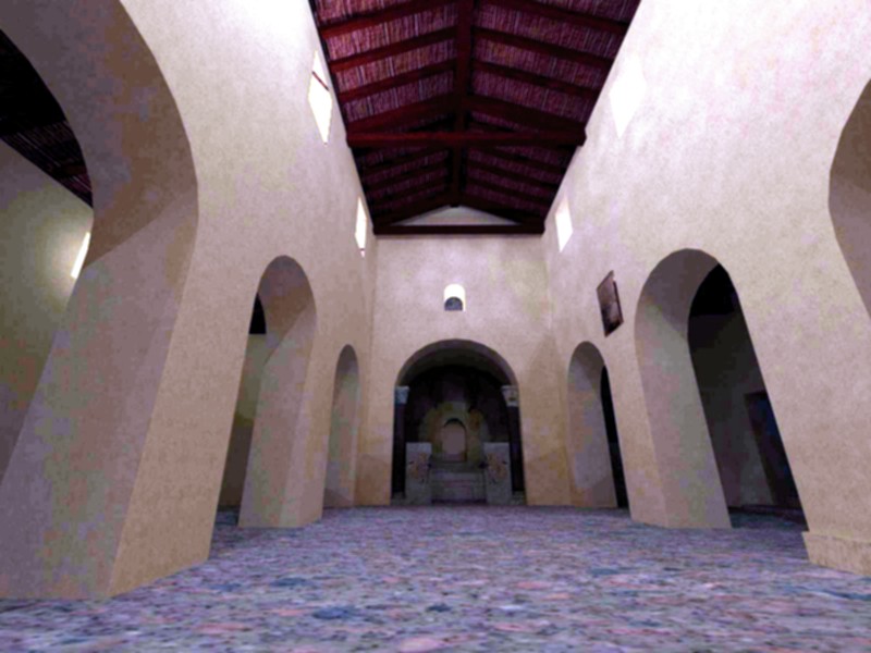 Vista de la nave central de Santo Adriano de Tuñón, hacia el Santuario.