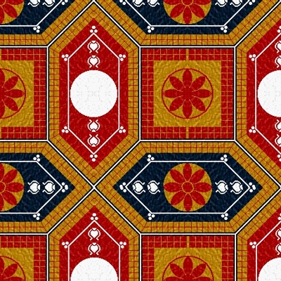 Motivos geométricos decorativos en techos abovedados, de tradición musivaria romana.