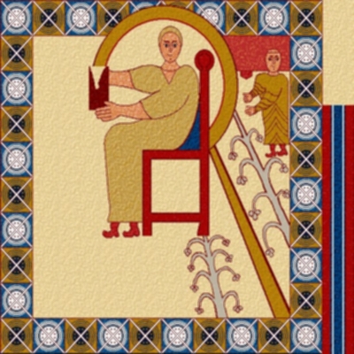 Representaciones antropomorfas en la iglesia de San Miguel de Liño: escena del Apocalipsis de Juan.