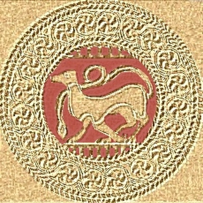 Realce pictórico del fondo de los medallones de la sala noble de Santa María de Naranco.