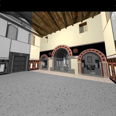 Santa María de Bendones (Oviedo, ante 896). Edificio monástico de nave única. Posible presbiterio delimitado por canceles en el extremo E de la misma.