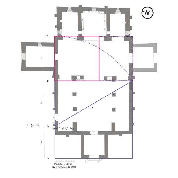 Proporción Exacta: deducción geométrica de un primer cuadrado a partir del rectángulo obtenido por equidistancia.