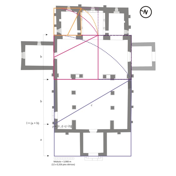Proporción Exacta: deducción de un segundo cuadrado que determina la dimensión del santuario central.