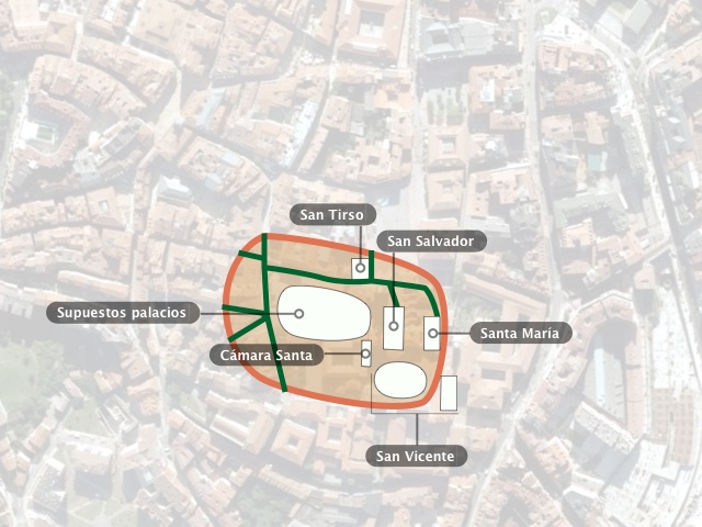 Muralla de Alfonso II según R. Casielles (1959).
