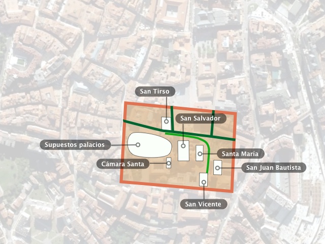 Muralla de Alfonso II según J. Uría (1967).