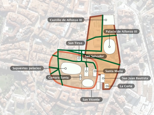 Muralla de Alfonso III según R. Casielles (1959).