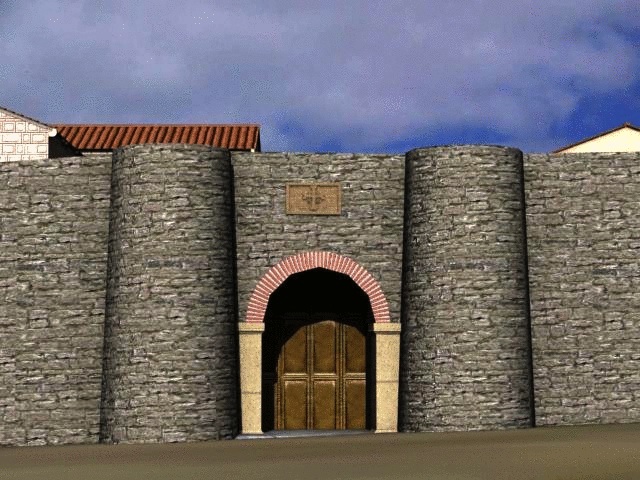 Reconstrucción hipotética de la Puerta Rutilante. Acceso principal a la "civitas episcopal".
