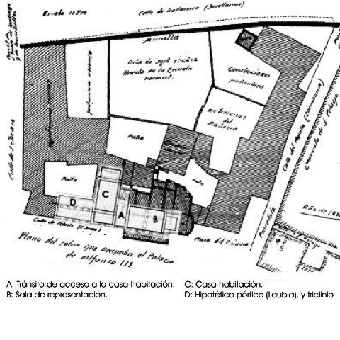 Planta hipotética de la disposición de las dependencias del palacio de Alfonso III.
