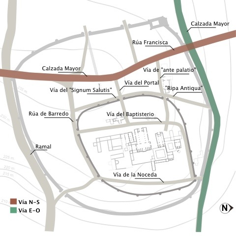Esquema de la red viaria romana en el Oviedo Altomedieval.