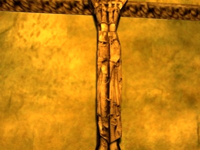 Apostolado de la Cámara Santa (segunda mitad s. XII), centro del muro N: Santiago el Mayor y San Juan Evangelista.