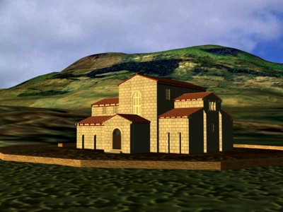 Vista general de la iglesia de Santullano desde el sureste.